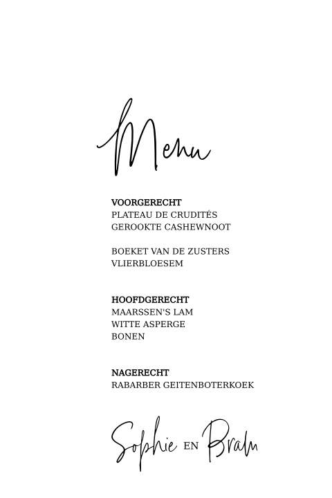 Stijlvolle menukaart met naamkaartje