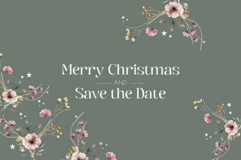 Romantische kerst Save the Date met bloemetjes