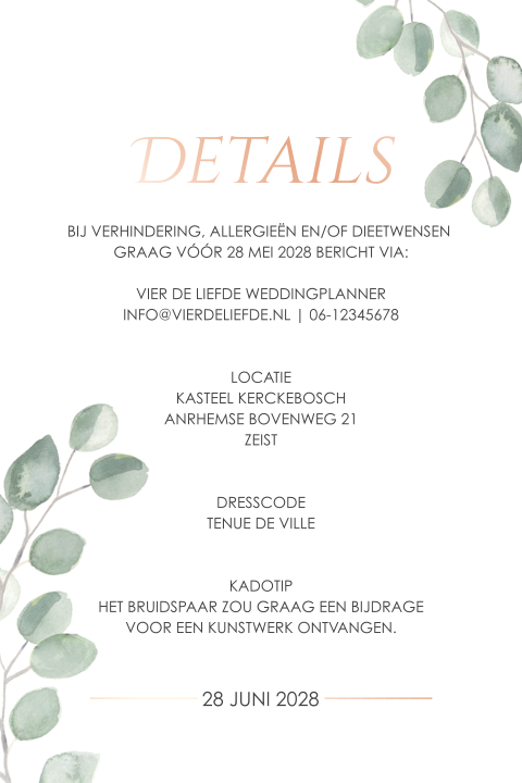 Extra kaartje met eucalyptus en folie