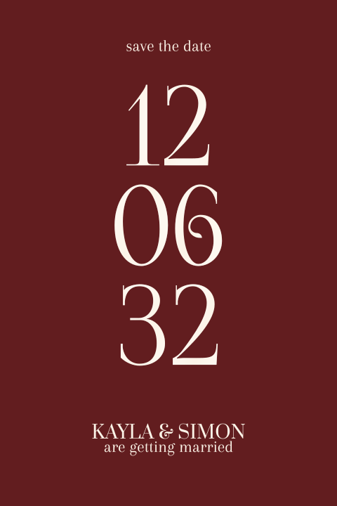 Trend Save the Date in bordeaux met grote datum