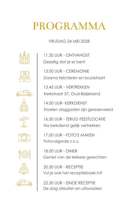 Dagprogrammakaart voor daggasten met icoontjes