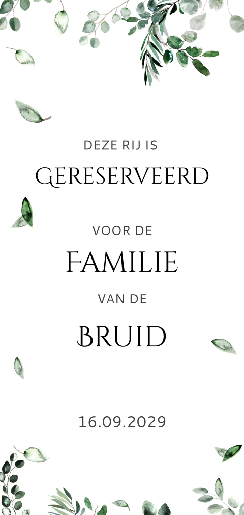 Gereserveerd kaartje met eucalyptus blaadjes