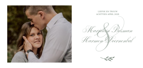 Klassieke trouwkaart met foto en takje