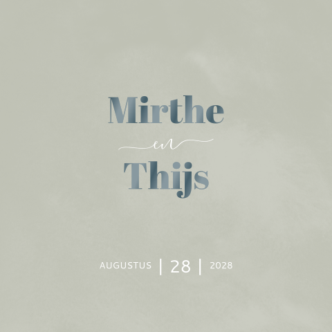 Stijlvolle trouwuitnodiging in groen met blauw hoogglans