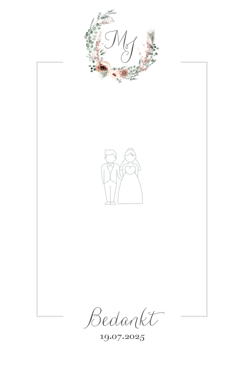 Bohemian bedankkaart met bloemen voor trouwfoto