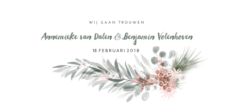 Winterse trouwkaart met sfeervol groen