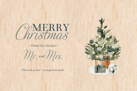 Houten Save the Date kerstkaart met kerstboom