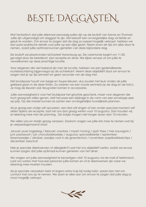 Stijlvol extra informatiekaart A4-formaat