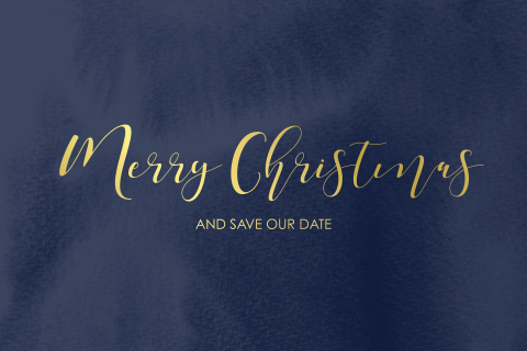 Save the Date kerstkaart donkerblauw met folie