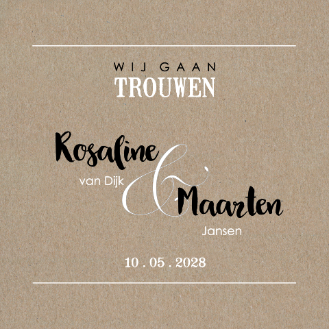 Trend trouwkaart op kraft met icoontjes