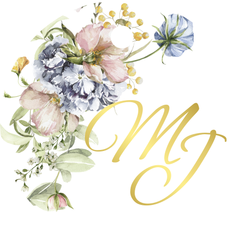 Rond labeltje met bloemen en logo bij trouwkaart