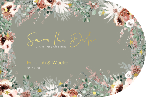 Romantische Save the Date kerstkaart met bloemen