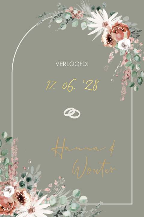 Romantische verlovingskaart met bloemen en goudfolie