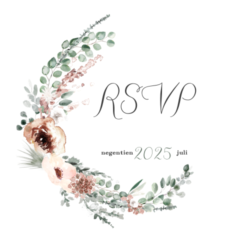 RSVP kaartje bij thema Boho Chic met veel bloemen