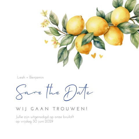 Vierkante Save the Date met citroenen