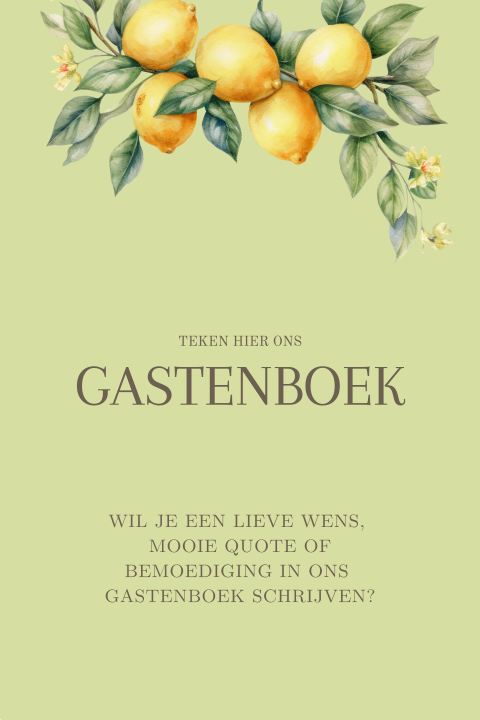 Bordje bij gastenboek met citroentjes