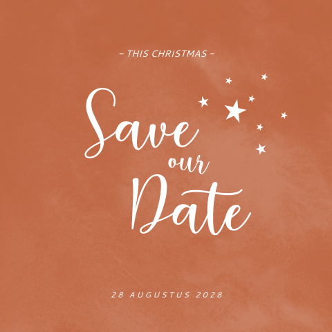 Save the Date kerstkaart roestbruin met watercolor