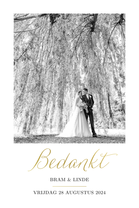 Klassieke bedankkaart met folie en trouwfoto