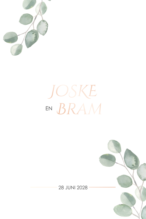 Trouwkaart met eucalyptus en foliedruk