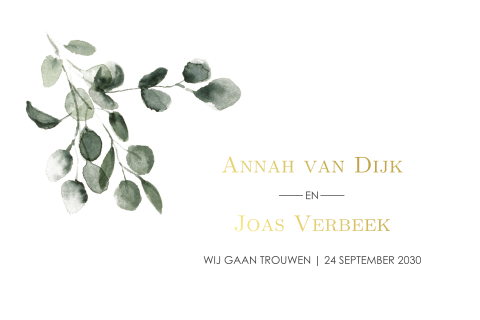 Stijlvolle trouwkaart botanisch met goudfolie