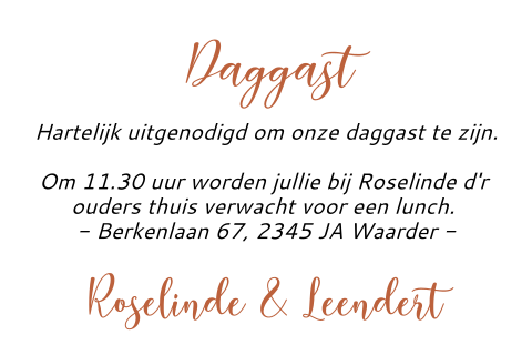Kaartje bij trouwkaart uitnodiging daggasten