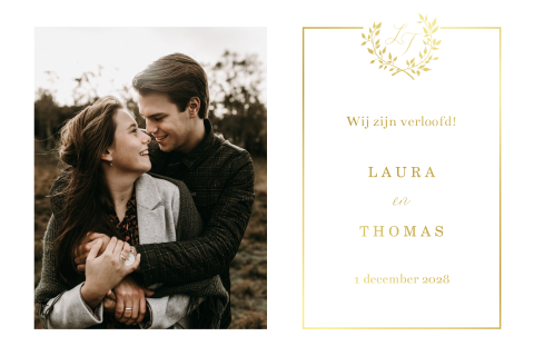Klassieke verlovingskaart met goudfolie en foto