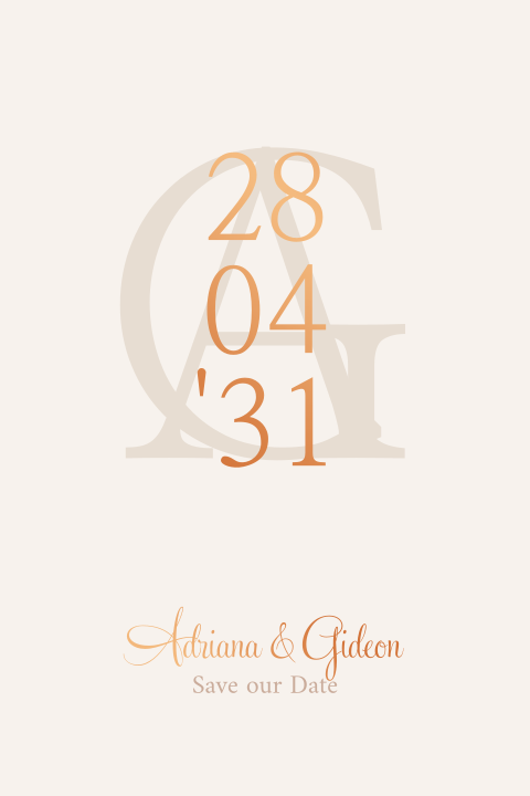 Klassieke Save the Date met logo en koperfolie
