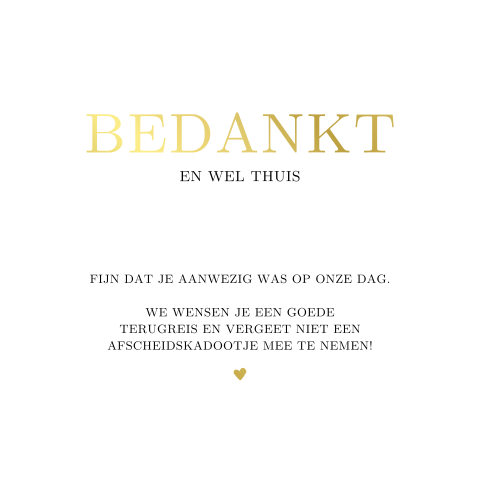 Klassiek afscheid bordje bruiloft met goudfolie