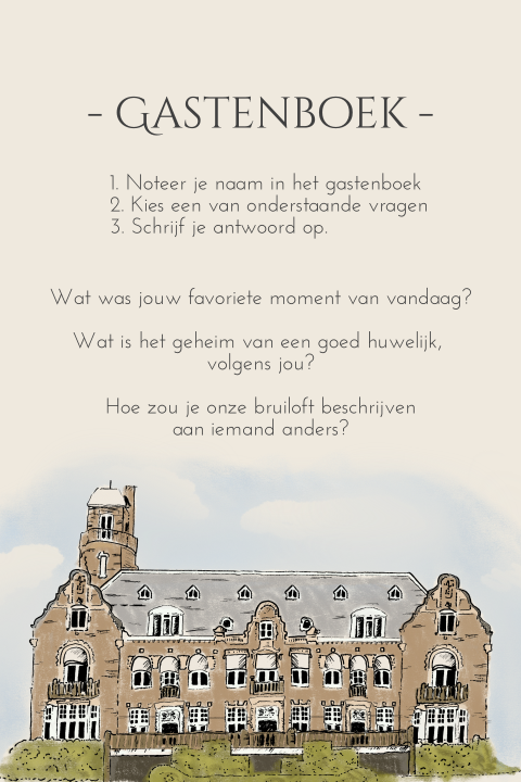 Bordje gastenboek met trouwlocatie