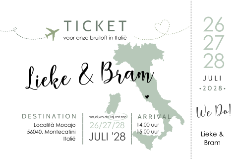 Originele ticket trouwkaart