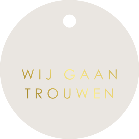 Taupe labeltje rond met goudfolie - 4 cm per 16 stuks