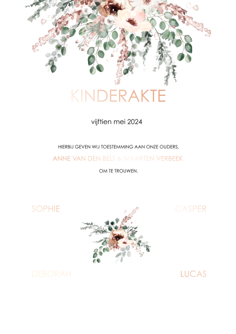 Kindertrouwakte zelf maken met rosefolie en bloemen