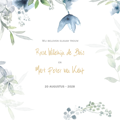 Klassieke trouwkaart bloemen handgeverfd