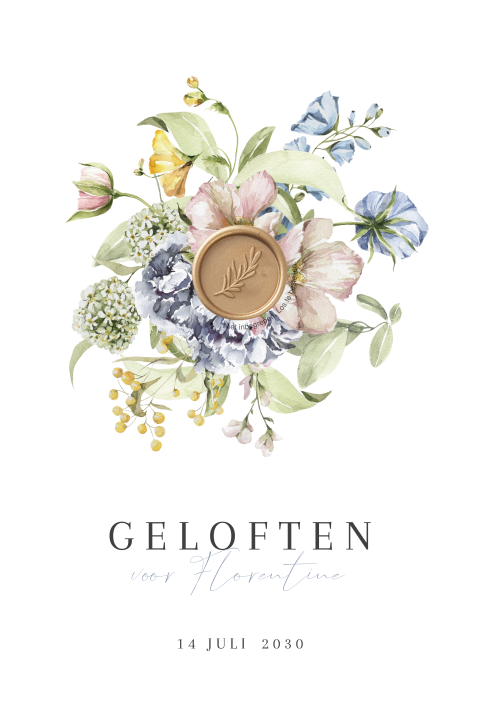 Bloemen geloftenboekje bruiloft met lakzegel
