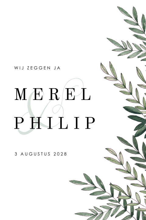 Botanical trouwkaart met blaadjes