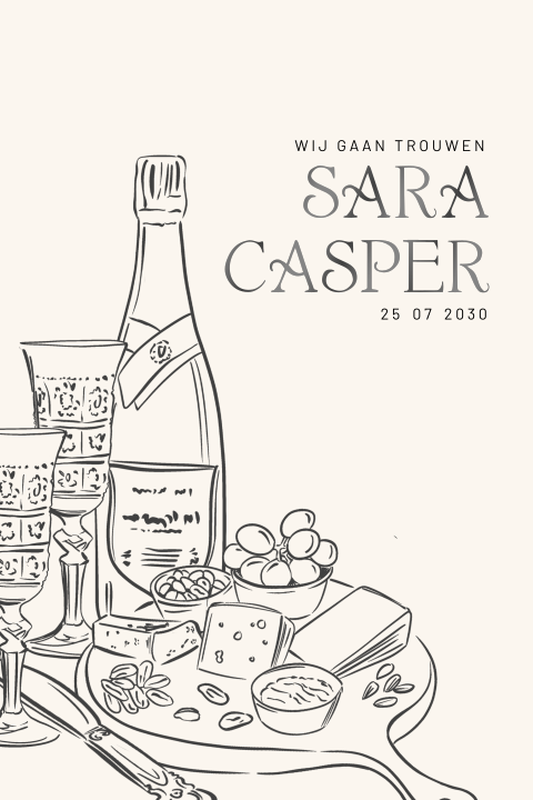 Originele trouwkaart met tafelsetting en hoogglans