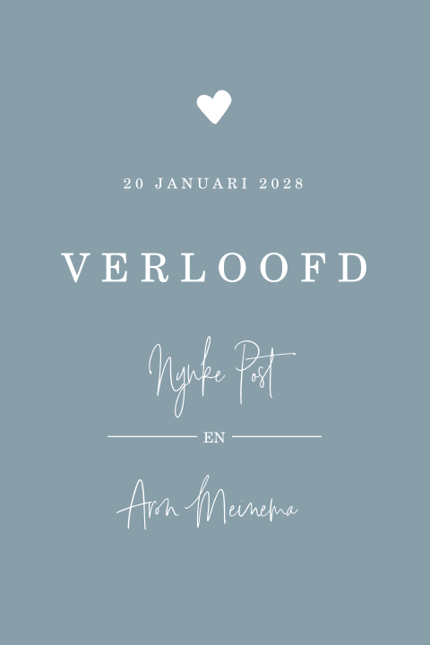 Stijlvolle verlovingskaart met leuke letters en hartje