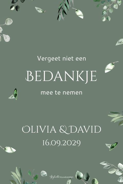 Bordje bedankt met blaadjes