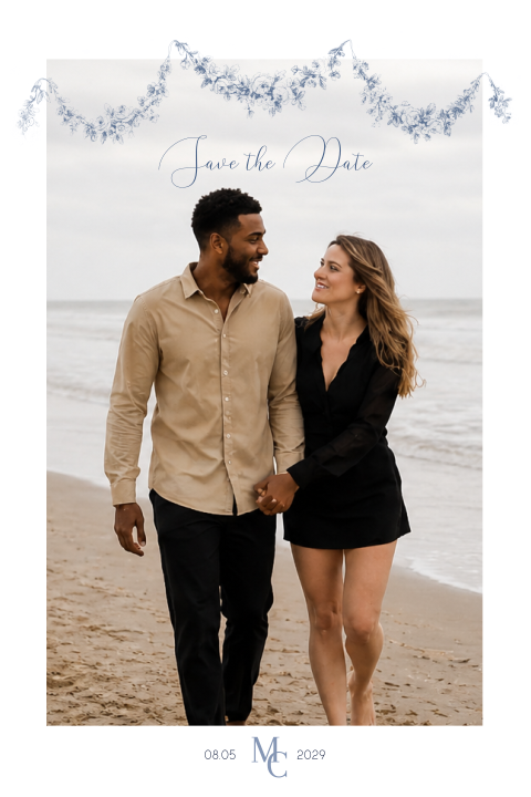 Klassieke Save the Date Toile de Jouy met foto