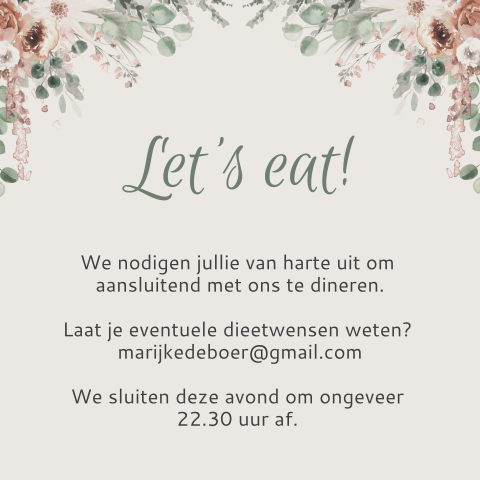 Extra kaartje bij trouwkaart voor diner