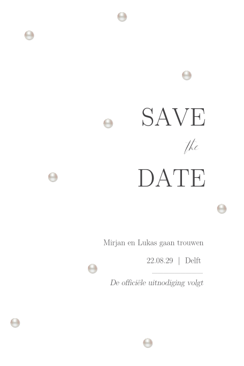 Stijlvolle Save the Date in wit