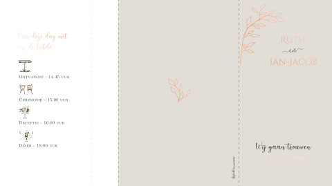 Originele drieluik trouwkaart met folie en takje