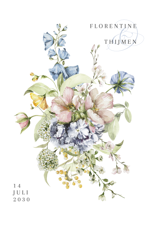 Enkele staande trouwkaart met bloemen