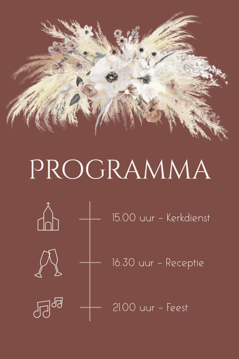 Klein kaartje bij trouwkaart met droogbloem (5 bij 8cm)