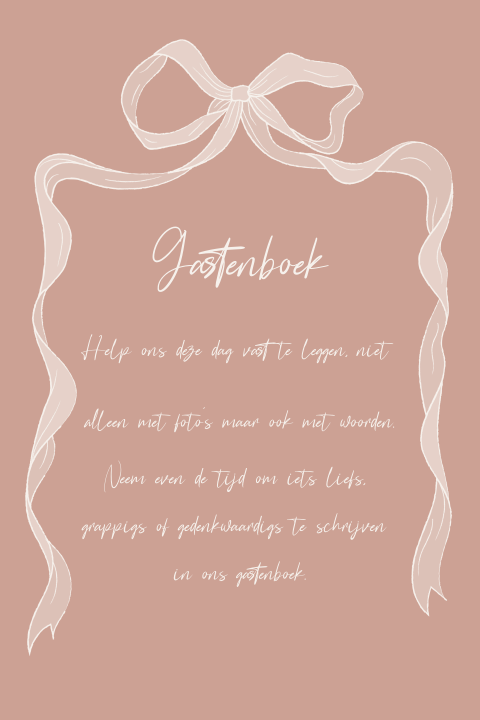 Romantisch bordje bij gastenboek met strik