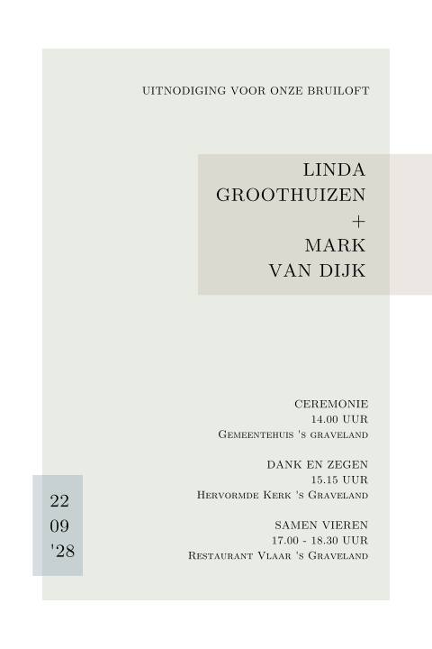 Moderne trouwkaart met vlakken in pastel tinten