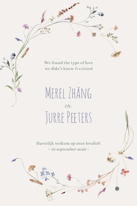 Lieve trouwkaart met bloemen