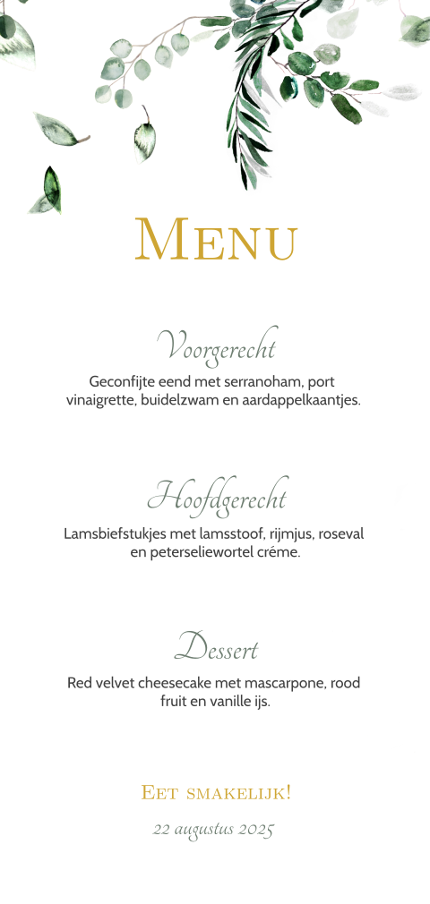 Menukaart met dwarrelende blaadjes