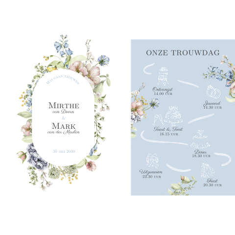 Romantische trouwkaart met veel bloemen