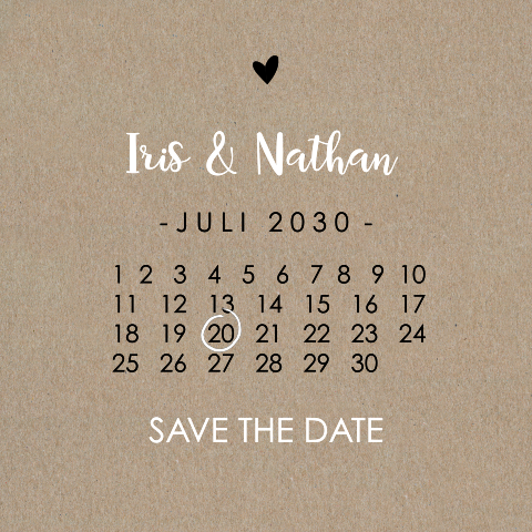 Kraft Save the Date kaartje met kalender